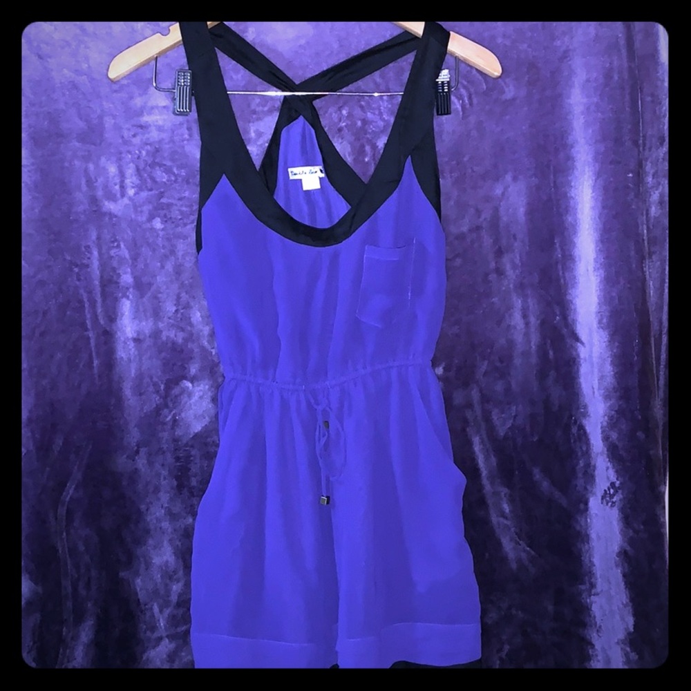 Double Zero Purple & Black Sz S 3 Pocket Dress EUC